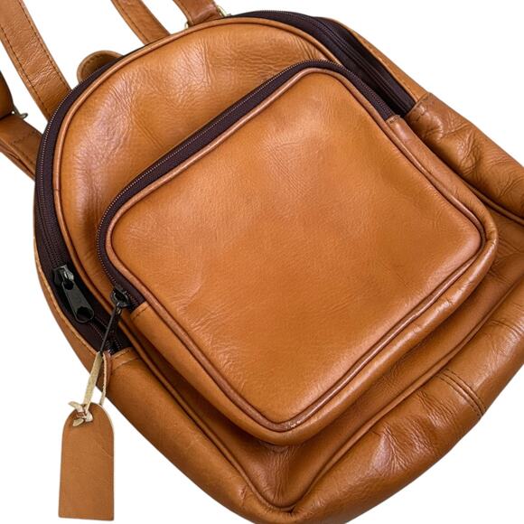 VTG 80’s Biker Preppy Hippie Boho Genuine Leather Hobo Backpack Leather Brown - Picture 2 of 11